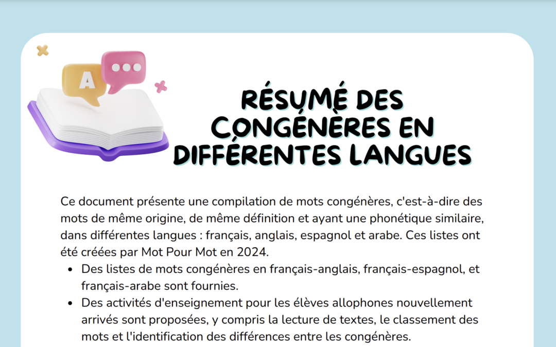 Utilise les Mots Congénères pour Aider les Enfants Multilingues